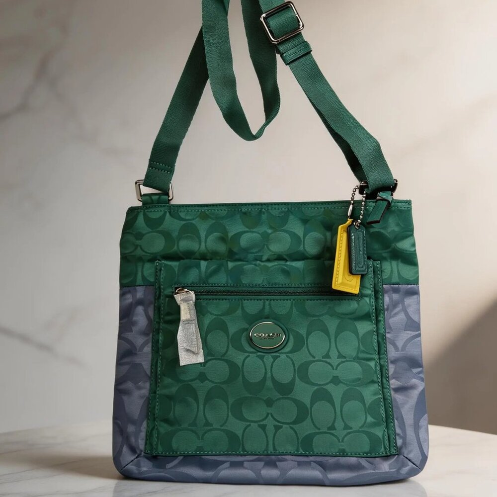 COACH Green Signature Nylon Crossbody Bag